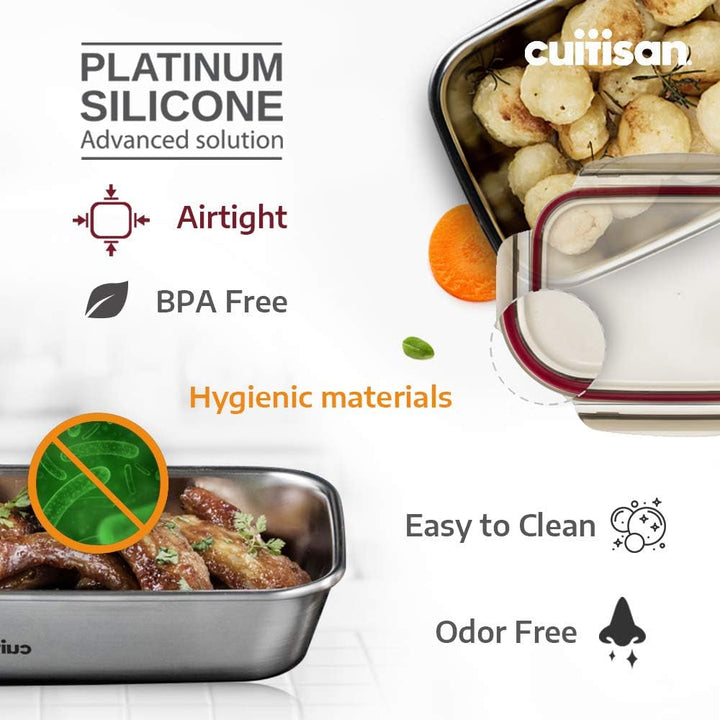 CANDL Cuitisan (Flora) borcan de depozitare a alimentelor din oțel inoxidabil cu capac cu clip, dreptunghiular, potrivit pentru cuptor cu microunde + cuptor, borcan de depozitare, EC7-SS10 2800ml Cutii depozitare alimente Naty Shop