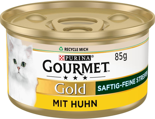 Gourmet Gold Juicy Fine Strips, hrană umedă pentru pisici, cu pui, 12Pack (12 X 85G)