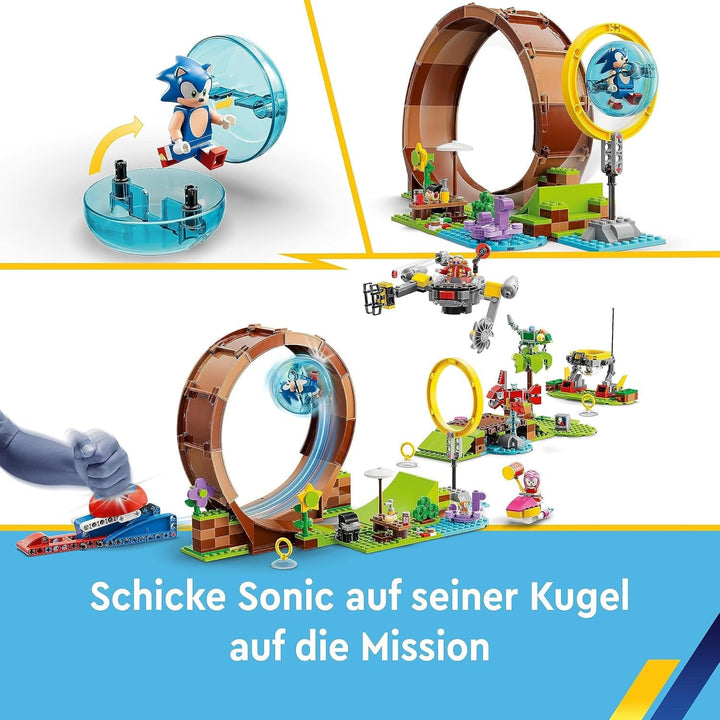 LEGO 76994 Sonic the Hedgehog Provocarea în buclă a lui Sonic în zona Green Hill, jucărie construibilă pentru copii, băieți și fete cu 9 personaje, inclusiv Dr Eggman și Amy