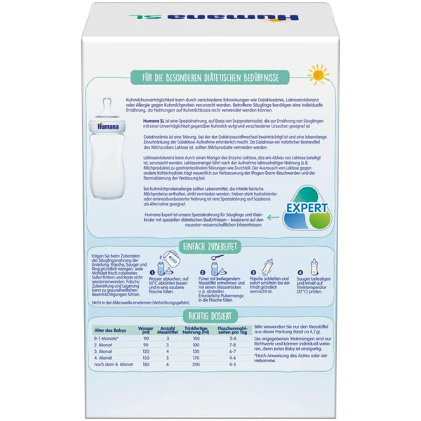 Humana SL Expert, Von Geburt An, Spezialnahrung Bei Kuhmilchunverträglichkeit Durch Laktoseintoleranz, Galaktosämie Oder Kuhmilchproteinallergie, Für Säuglinge Und Kleinkinder, 600 G