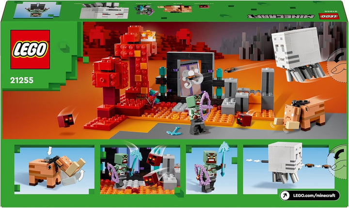LEGO Minecraft Ambush la portalul Nether, jucărie de jocuri în Nether pentru copii cu scene de luptă și figuri legendare, inclusiv Ghast, cadou pentru băieți și fete gamer de la 8 ani 21255