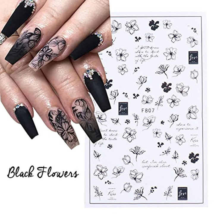 JMEOWIO Nagelsticker Frühling Blumen 10 Blätter Nagelaufkleber Selbstklebend Nail Art Dekoration Nageldesign Zubehör Für Frauen Mädchen