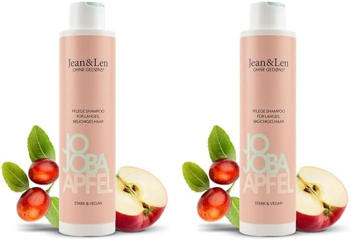 Jean & Len Pflege Shampoo Jojoba & Apfel, Pflegt Langes Und Brüchiges Haar, Für Gesünder & Stärker Aussehendes Haar, Haarpflege Mit Apfel Duft, Ohne Parabene & Silikone, Vegan, 300 Ml