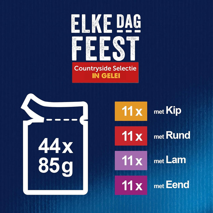 Everyday Party Countryside 44X85G - Hrană pentru pisici în pungă, 3,74 kg, vită, pui, rață, miel