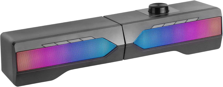 Mars Gaming MSB-ORB, Tragbarer Lautsprecher + Soundbar 20W, Orbilight RGB 360° Beleuchtung, Soundbar Mit Triple-Driver-System, Gaming-Lautsprecher Bluetooth 5.3 / Usb/Microsd/Aux/Fm, Schwarz
