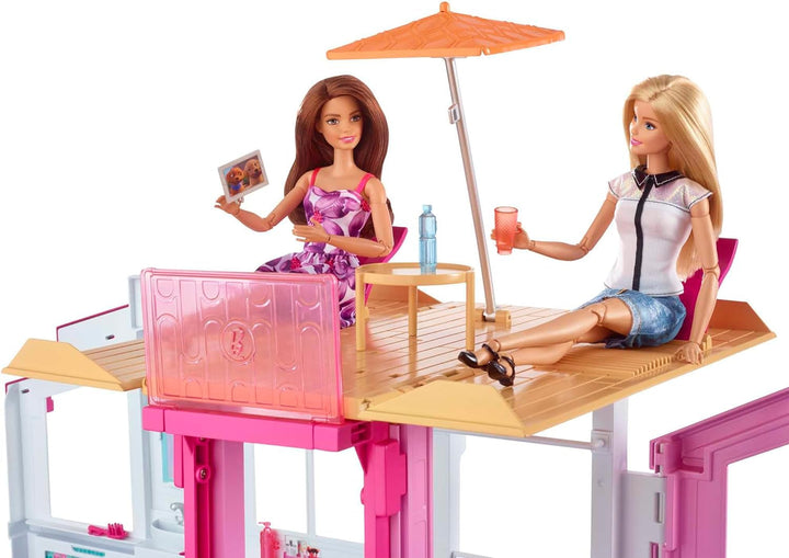 Barbie House Dream Villa, casă de oraș cu 3 etaje și 5 camere, inclusiv accesorii precum mobilier, pliabilă și depozitabilă, jucării de la 3 ani, DLY32