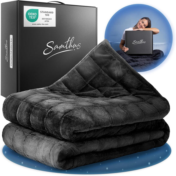 Samthus Gewichtsdecke 135X200Cm 9Kg Sherpa Fleece - Oeko-Tex Zertifiziert - Therapiedecke & Entspannungsdecke - Besser Schlafen Mit Unserer Schweren Bettdecke - Weighted Blanket - Schwarz