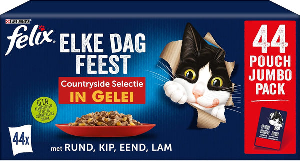 Everyday Party Countryside 44X85G - Hrană pentru pisici în pungă, 3,74 kg, vită, pui, rață, miel