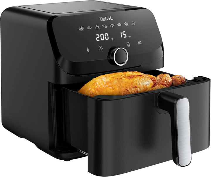 Tefal Easy Fry Mega Heißluftfritteuse, 7,5 Liter Fassungsvermögen, Bis Zu 8 Personen, 99% Weniger Fett, 8 Automatische Gareinstellungen, Digitales Display, Spülmaschinengeeignet, Schwarz, EY8558E0