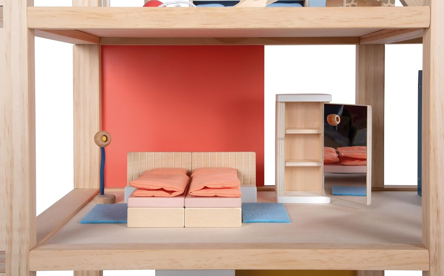 Casă de păpuși din lemn Small Foot, culori naturale - 3 etaje cu terasă pe acoperiș și set de mobilier din 51 de piese, încurajează jocul creativ, potrivită de la 3 ani, 12541 Casute de papusi Naty Shop