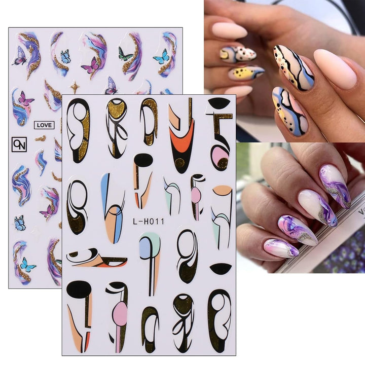 Jmeowio JMEOWIO Nagelsticker Marmor Französische Spitze 10 Blatt Nail Art Sticker Selbstklebend Nagelaufkleber Bunt Dekoration Nageldesign Zubehör