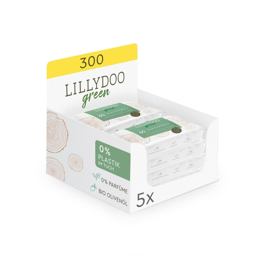 LILLYDOO Green Natürliche Feuchttücher, 600 Stück (10 X 60), 100% Plastikfreies Tuch, Ohne Parfüme (FSC Mix)