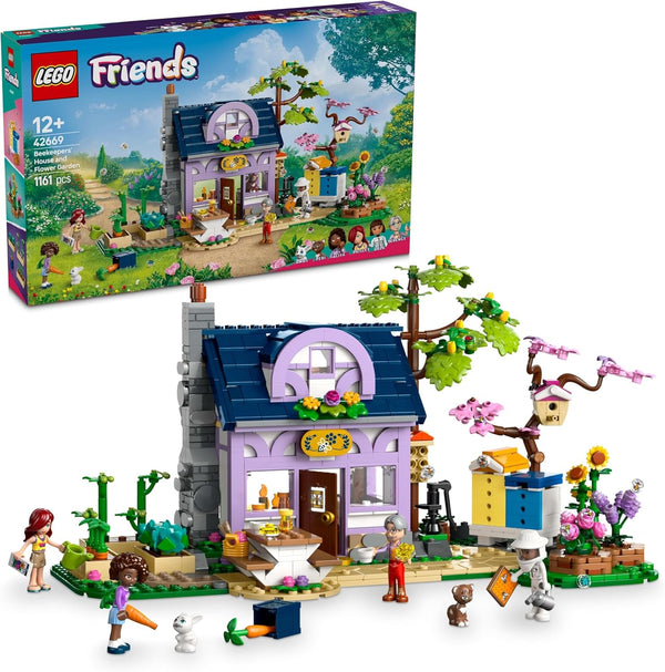 LEGO Friends House And Flower Garden The Beekeeper, set de construcție, set de joacă în natură, cadou pentru fete de la 12 ani, set cu model construibil, 4 minifigurine și figuri de animale, pisică și iepure 42669