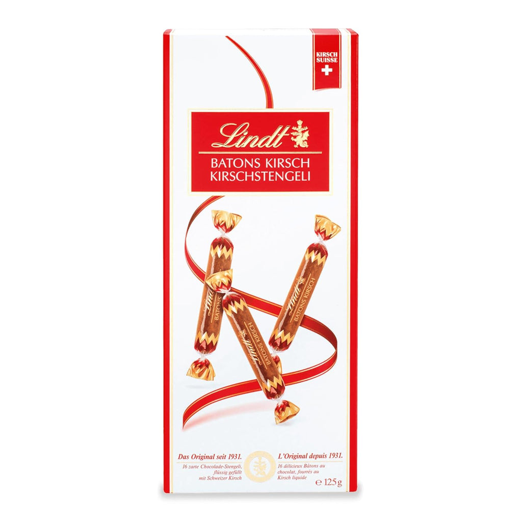 Lindt Schokolade Batons Kirschstengeli | 125 G | 16 Vollmilchschokoladestengli Gefüllt Mit Flüssigem Schweizer Kirschlikör | Pralinengeschenk Mit Alkohol | Schokoladengeschenk