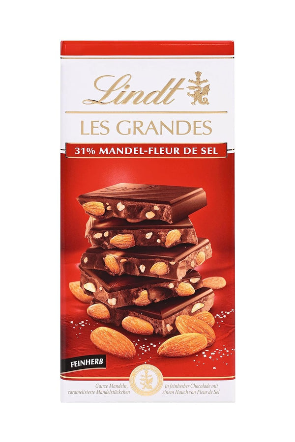 Lindt Schokolade Les Grandes Salz-Mandel | 150 G Tafel | Gesalzene Mandeln Und Karamellisierte Mandel-Stückchen in Feinherber Schokolade | Schokoladentafel | Schokoladengeschenk