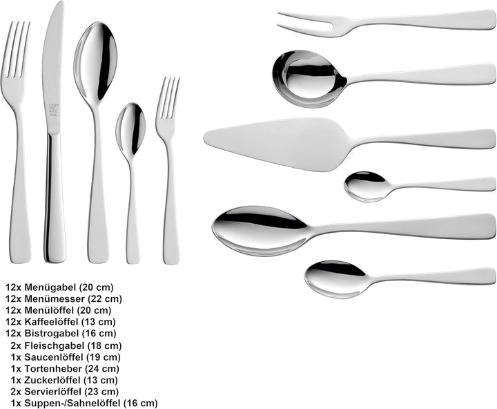 ZWILLING Soho Besteckset, 68-Tlg, Für 12 Personen, 18/10 Edelstahl/Hochwertiger Klingenstahl, Poliert, Silber