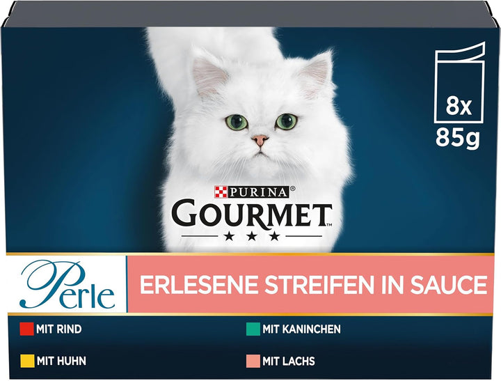 Gourmet Perle Exquisite Strips Hrană umedă pentru pisici, Variety Mix, pachet de 12 (12 X 4 pungi a 85G)