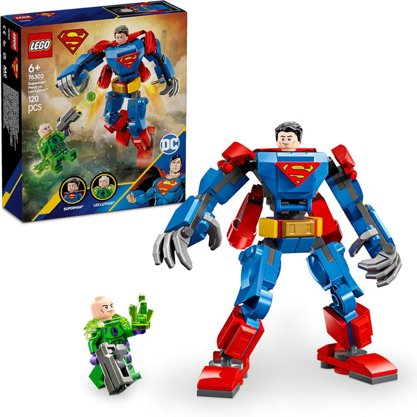 LEGO DC Superman Mech Vs. Lex Luthor - Jucărie de supererou cu 2 minifigurine - Figurină de acțiune construibilă cu brațe, picioare și degete mobile - Cadou pentru băieți și fete cu vârsta peste 6 ani 76302