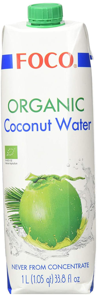 FOCO Apă de nucă de cocos organică, pură, răcoritoare, băutură sport, 100 % apă de nucă de cocos - 6 X 1 litru