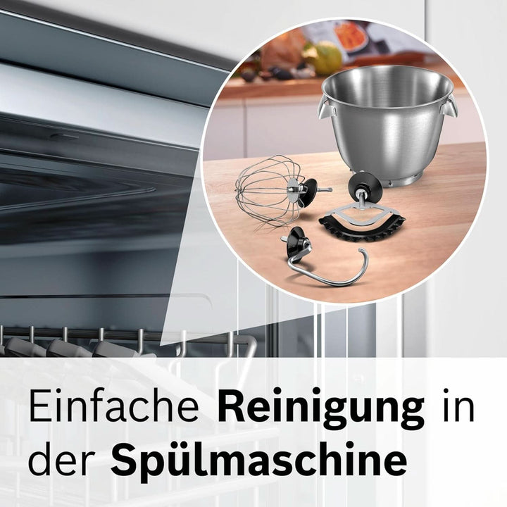 Bosch Küchenmaschine Serie 8 MUM9AX5S00, Edelstahl-Schüssel 5,5 L, Integrierte Waage Und Timer, Planetenrührwerk, Profi-Knethaken, Schlag-, Rührbesen, Edelstahl, 7 Arbeitsstufen, 1600 W, Silber