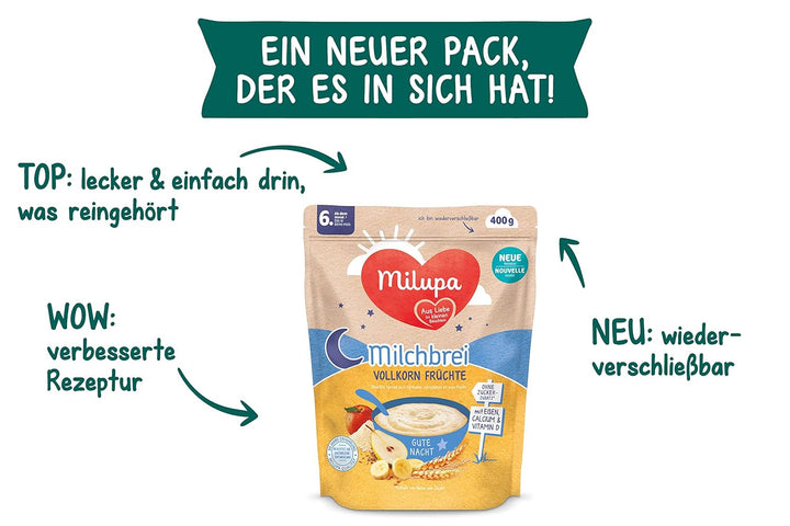 Milupa Milchbrei Butterkeks – Babybrei Ohne Palmöl – Frei Von Konservierungs- Und Farbstoffen – Ab Dem 6. Monat – 4 X 400 G (Packung Mit 2)