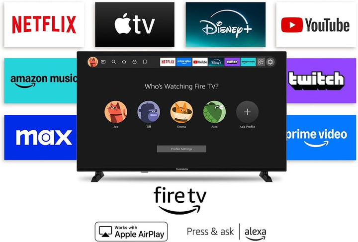 Thomson 32'' (80 Cm) HD – LED Fire TV – Alexa-Sprachsteuerung, Airplay-Unterstützung, Triple Tuner, Bluetooth, HDMI, Usb-Anschlüsse, AV in Und CI+ – 32HF2S34 – 2024