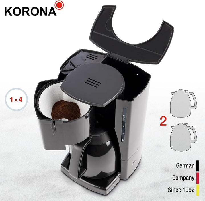 Korona 10311 Cafetieră cu ulcior termo suplimentar - filtru de cafea cu capacitate pentru 8 cești de cafea, negru