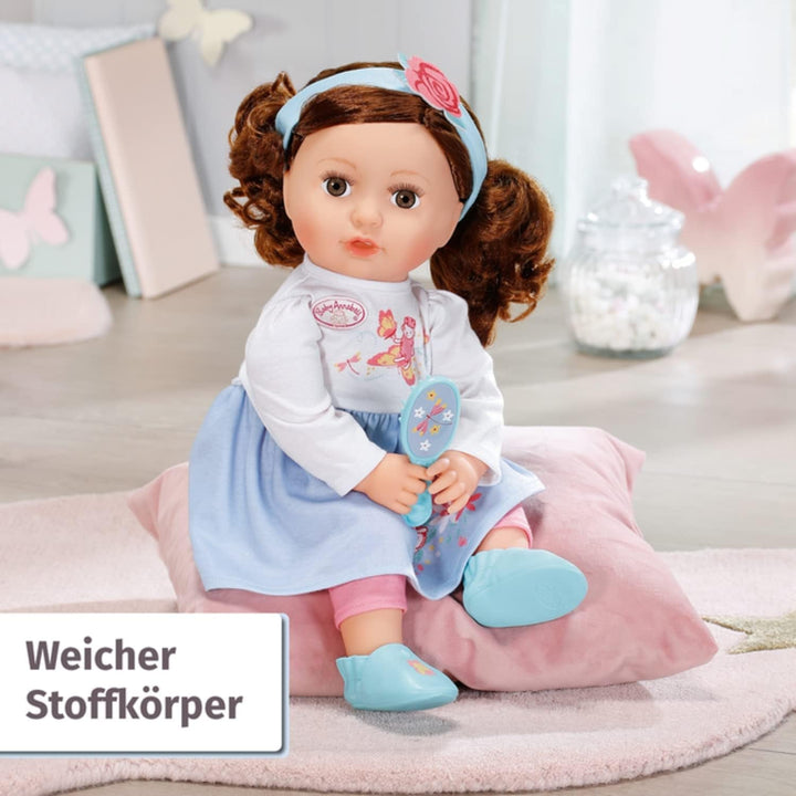 Baby Annabell Sophia Brunette 43Cm, păpușă moale cu păr lung castaniu, incl. haine pentru păpușă, bentiță și perie, 707234 Zapf Creation