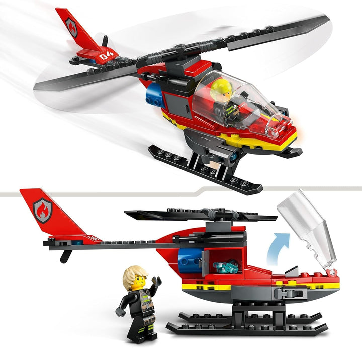 LEGO City Fire Brigade Helicopter, set cu jucărie elicopter și figurină pilot, elicopter de pompieri pentru o experiență de joc imaginativă, cadou pentru copii, băieți și fete de la 5 ani 60411
