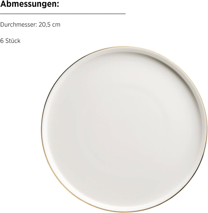 MÄSER, Serie Sita, Teller Set Für 6 Personen, Essgeschirr Aus Weißem Porzellan Mit Goldrand, Schlicht, Elegant, Porzellan, Weiß