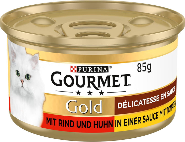 Gourmet Gold Délicatesse En Sauce Hrană umedă pentru pisici, cu carne de vită și pui, 12Pack (12 X 85G)