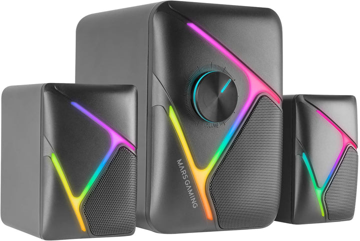 Mars Gaming MSB-ORB, Tragbarer Lautsprecher + Soundbar 20W, Orbilight RGB 360° Beleuchtung, Soundbar Mit Triple-Driver-System, Gaming-Lautsprecher Bluetooth 5.3 / Usb/Microsd/Aux/Fm, Schwarz
