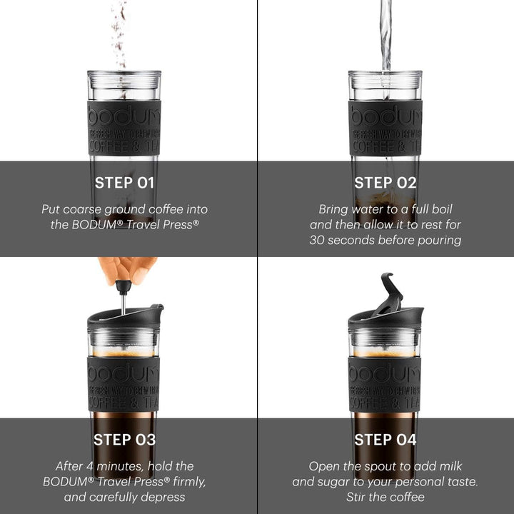 Cafetieră Bodum 11102-913S Travel Press, Plastic, Alb/Transparent, 0,35 L, 7,1 x 8,9 x 17,2 cm, 1 unitate