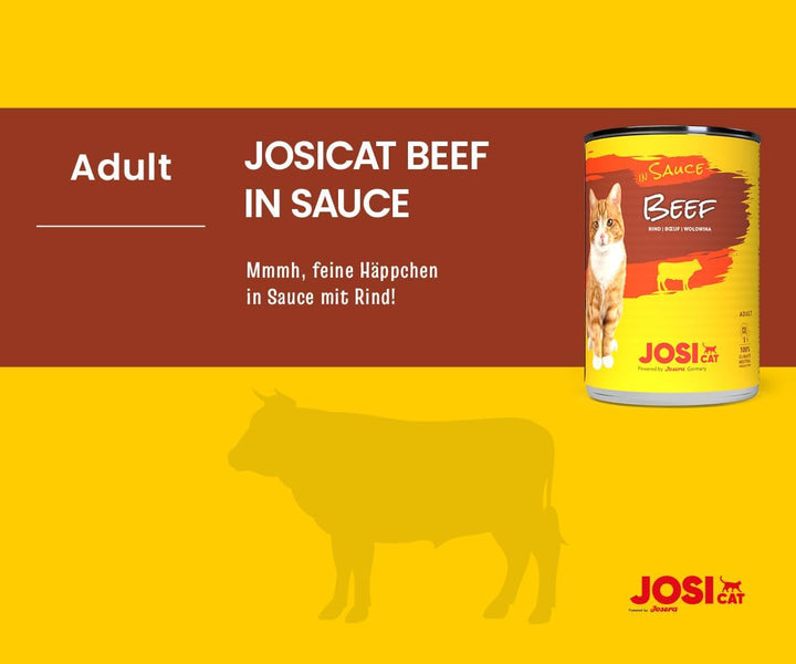 Josicat Carne de vită în sos (12 X 415 G) | Adult | Hrană umedă premium pentru pisici adulte | Carne de vită în sos | Vitamina D3 & E | Powered by JOSERA | Hrană umedă pentru pisici | Hrană completă | 12-Pack