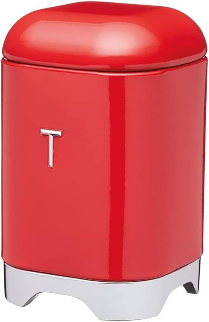 KitchenCraft Lovello caddy pentru ceai, caddy din oțel alb, suprafață texturată, stil 1950 cu capac, pentru ceai vrac și pliculețe de ceai, 11 cm x 11 cm x 19 cm, Ice White Cutii depozitare alimente Naty Shop Roșu/argintiu Ceai