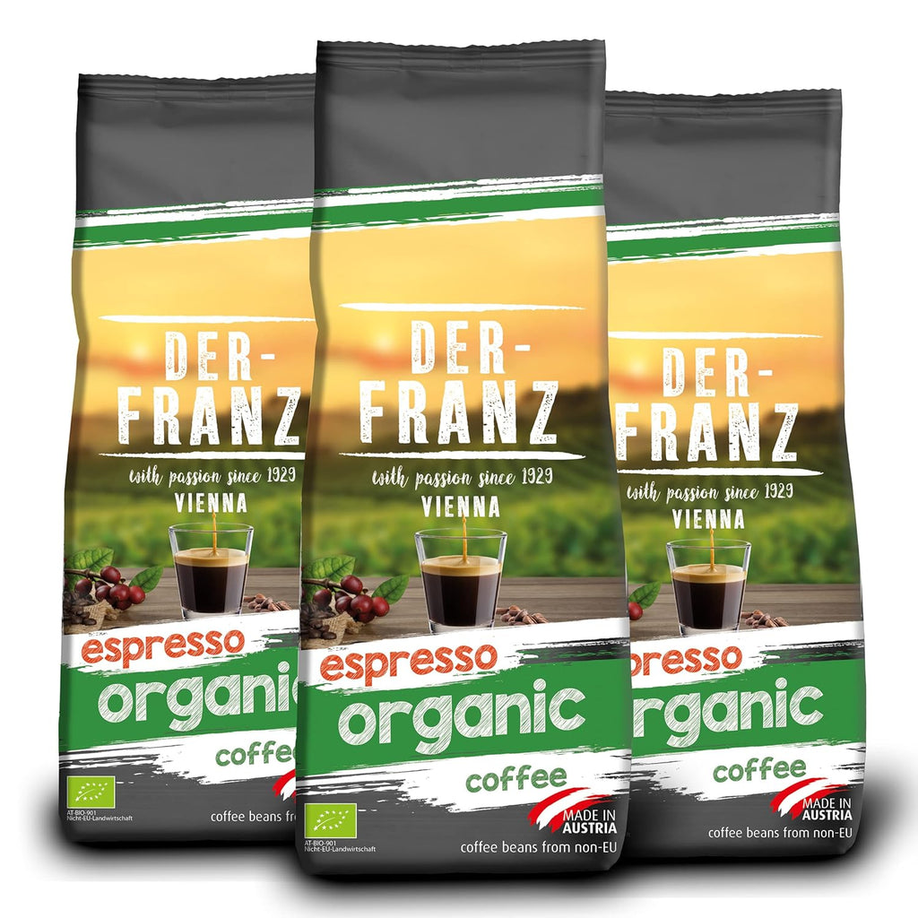 Der-Franz Espresso Bio Kaffee, Intensität 5/5, Bio Arabica Umd Robusta, Ganze Bohne, 3 X 500 G