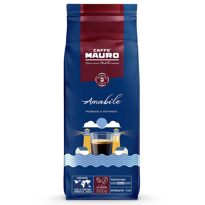 Caffè Mauro – Kaffeebohnen – 1 Kg – Avvolgente Mischung – Mittlere Röstung – Intensität 8/10 – Hergestellt in Italien – 1Kg Packung