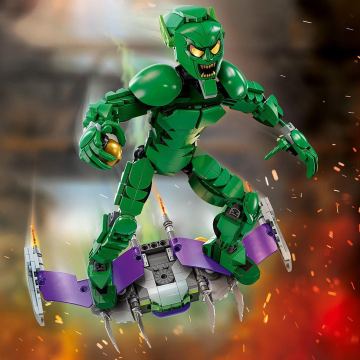 Figura de construcție LEGO Marvel Green Goblin, jucărie de construcție mobilă Super Villain pentru copii 8+, băieți și fete, set Spider-Man Universe cu glisoare și bombe de dovleac, idee de cadou Superhero 76284