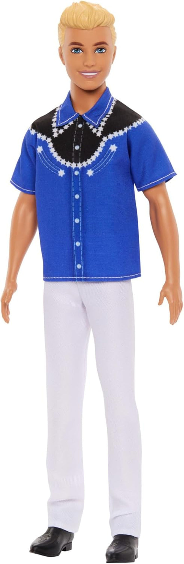 Barbie Fashionistas Ken Doll nr. 227 cu ținută care amintește de aspectul total al părului, păpușă de modă brunetă cu barbă scurtă și fizic subțire, 65th Anniversary Collectible Figure, HRH26