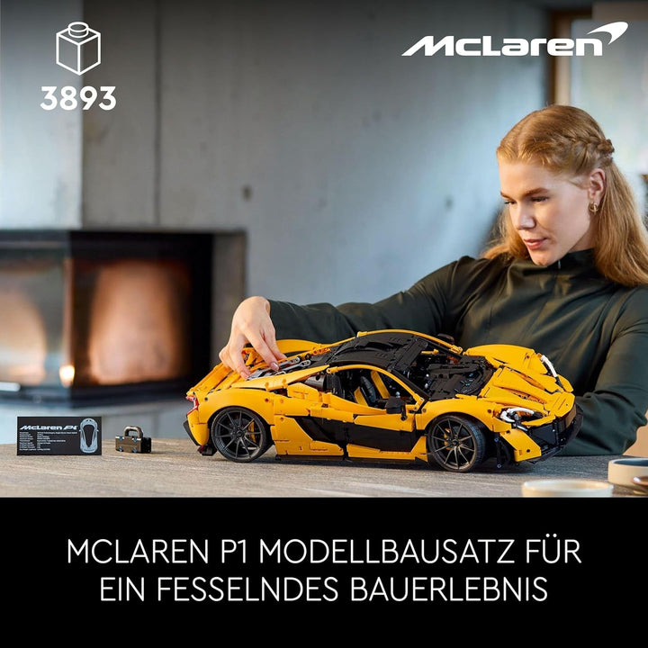 LEGO Technic Mclaren P1, set cu mașină super sport pentru adulți, cadou pentru fanii mașinilor, piesă de colecție la scară cu motor cu piston V8 și transmisie cu 7 trepte, model de mașină, set de mașini de jucărie 42172