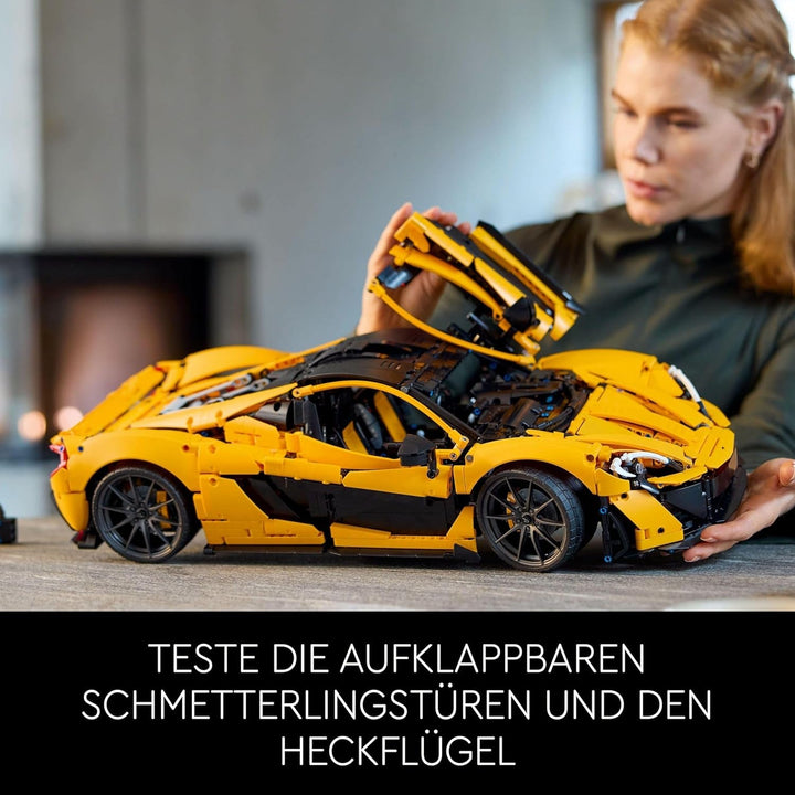 LEGO Technic Mclaren P1, set cu mașină super sport pentru adulți, cadou pentru fanii mașinilor, piesă de colecție la scară cu motor cu piston V8 și transmisie cu 7 trepte, model de mașină, set de mașini de jucărie 42172