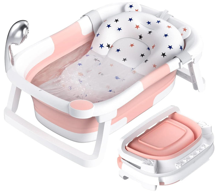 Rabb 1St Baby Badewanne Faltbare, Unverzichtbares Babybadezubehör, Tragbare Wanne Für Neugeborene Bis Kleinkinder Mit Rutschfester Matte Und Abflussloch. (Kein Thermometer) (Grau + Baby-Badematte)