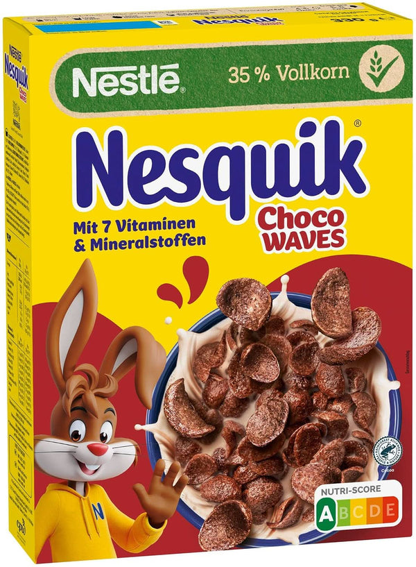 Nesquik Choco Waves, mic dejun crocant cu ciocolată în formă de valuri, 330 grame