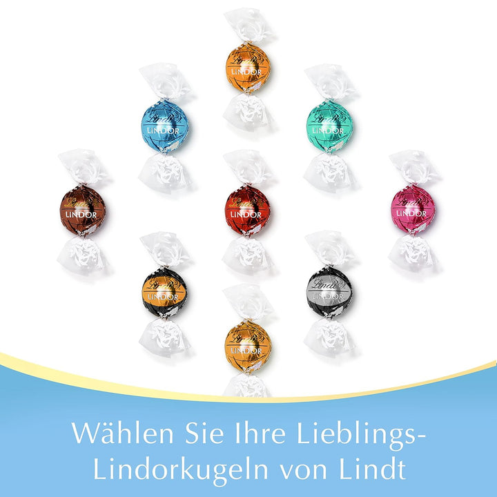 Lindt Schokolade LINDOR Vollmilch-Mischung | 137 G Beutel | Ca. 10 Kugeln Vollmilchschokolade Mit Zartschmelzender Füllung in Den Sorten Milch, Pistazie, Doppelmilch, Caramel | Pralinen-Geschenk