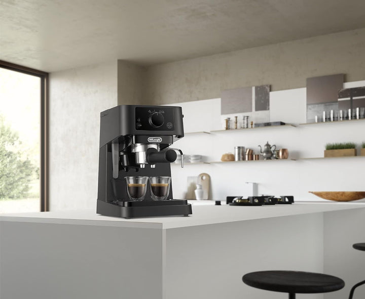De'Longhi Stilosa EC 235.BK - Mașină espresso tradițională cu portafilter, mașină espresso cu spumă de lapte manuală, pentru pulbere espresso, rezervor de apă de 1 litru, negru, 1100 W
