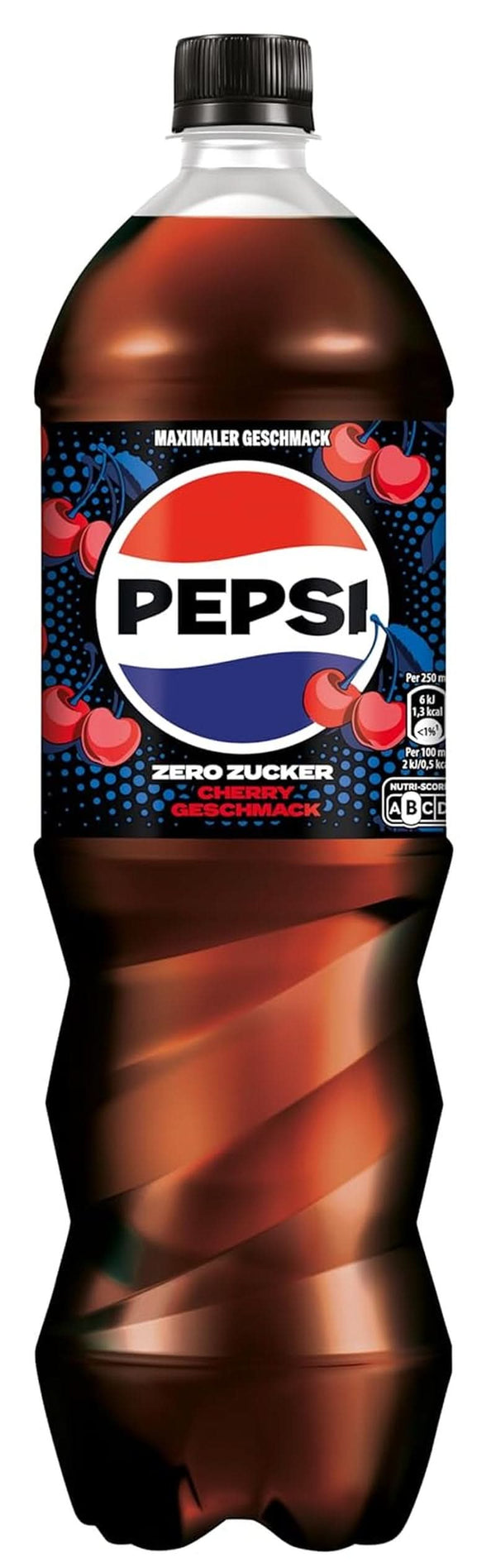 Pepsi Zero Sugar Cherry, Băutura răcoritoare fără zahăr, cola cofeinizată cu aromă de cireșe într-o sticlă, set 6 x 1,25 litri