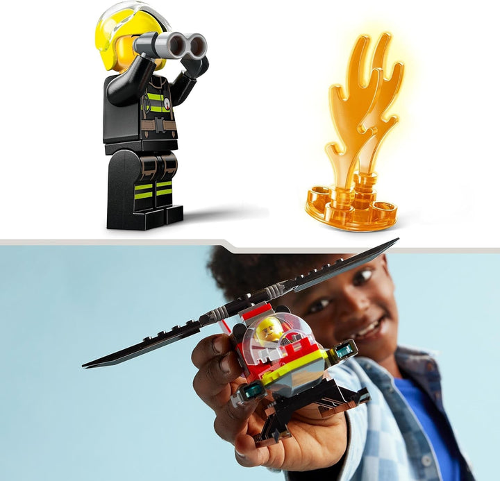 LEGO City Fire Brigade Helicopter, set cu jucărie elicopter și figurină pilot, elicopter de pompieri pentru o experiență de joc imaginativă, cadou pentru copii, băieți și fete de la 5 ani 60411