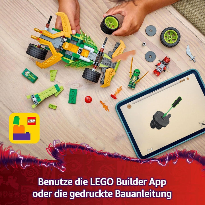 LEGO NINJAGO Lloyd's Action Speedster - Mașină de construit jucărie cu 2 minifigurine pentru jocuri de rol, mașină de construit jucărie pentru copii - cadou pentru băieți și fete de la 7 ani 71828