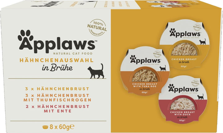 Applaws 100% hrană umedă naturală pentru pisici, file de ton cu creveți în oală cu bulion, 60G (10 X 60G)