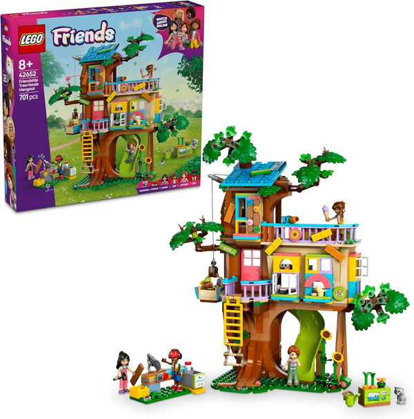 Casa din copac LEGO Friends, set de construit și jucat pentru jocuri de rol, casă de jucărie pentru fete de la 8 ani, set cu 4 minifigurine de personaje și 2 figurine de animale, idee de cadou pentru copii 42652